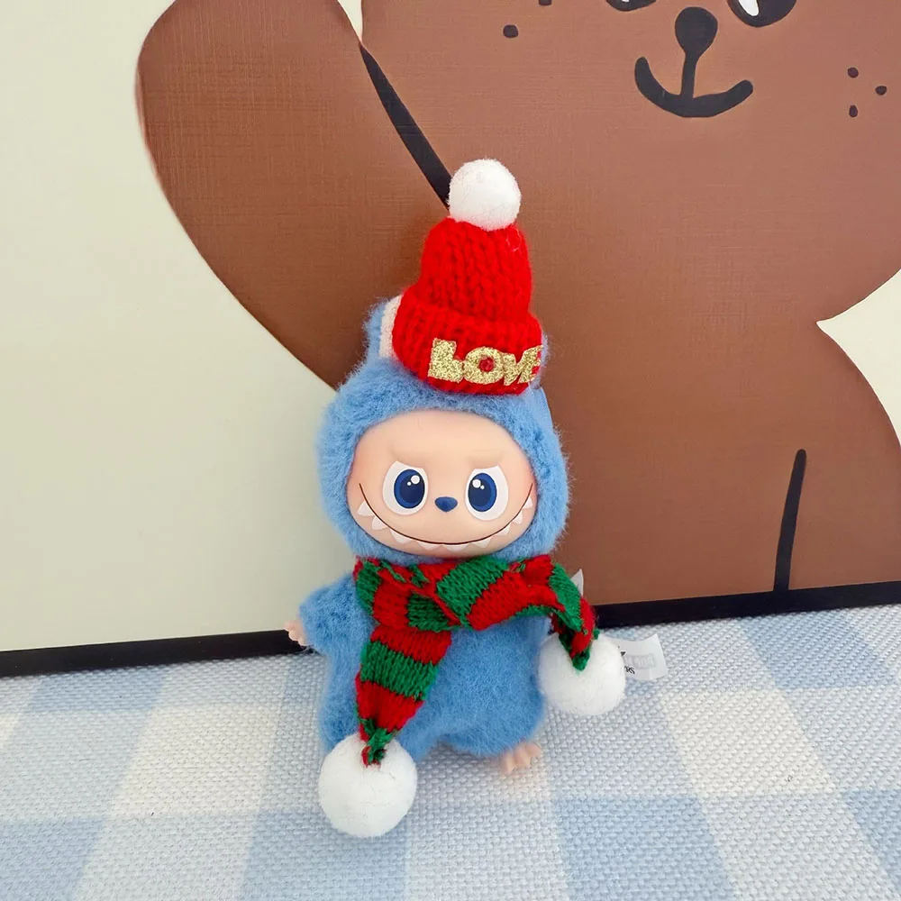 [No Doll] Christmas Clothes For 10cm Mini Labubu 4.0 Dolls Mini Cute Christmas Scarf Hat Set Clothes Dolls Accessories