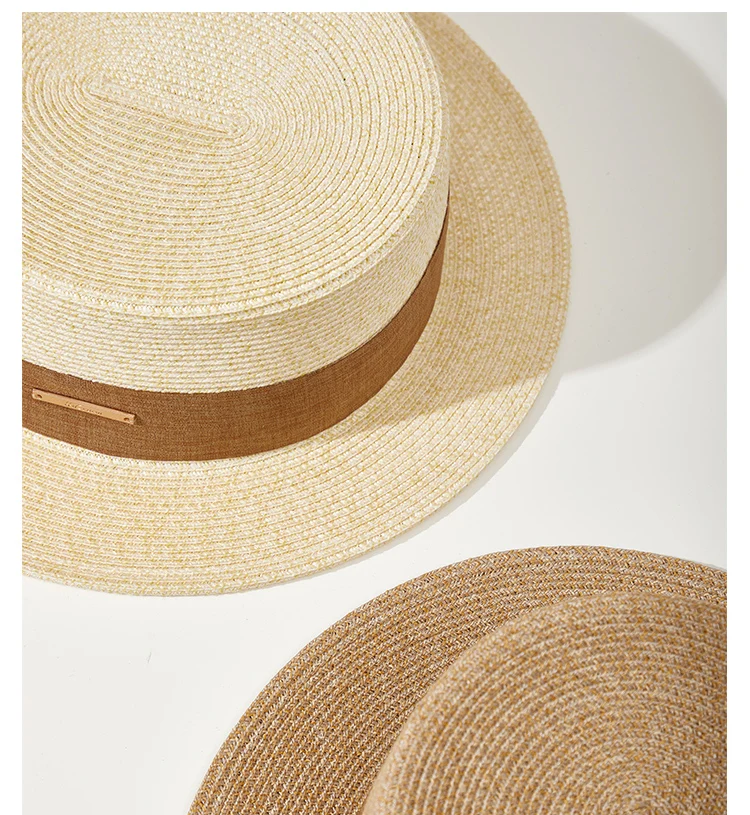 Straw hat children spring summer French flat top hat sun protection beach flat edge wide eaves men and women alike