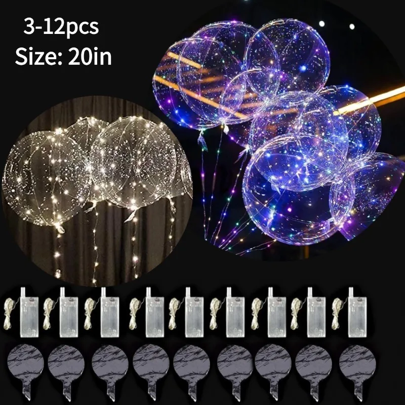 3-12 SZTUK Balony świecące w ciemności Przezroczyste balony LED Balony Bobo ze sznurkiem świetlnym na imprezę Festiwal Dekoracja