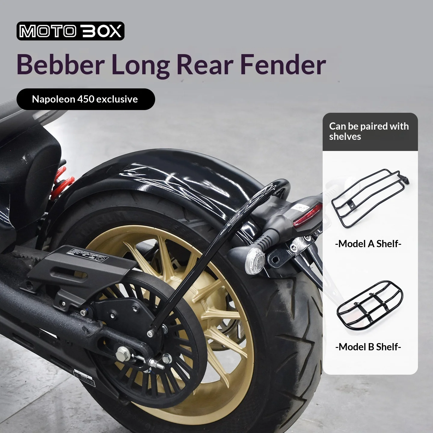 【Premium】For Napoleon 450 modified extended rear fender, vintage Bobber brick rack, side bag bracket accessories