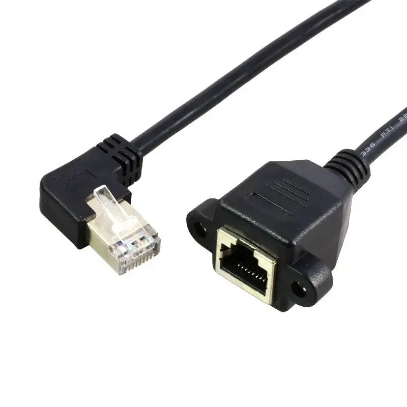 90/180/270 Degree Right Angle RJ45 Male to Female CAT5/6 Ethernet LAN Extension Adapter Cable Screw panel mount Ethernet 30cm