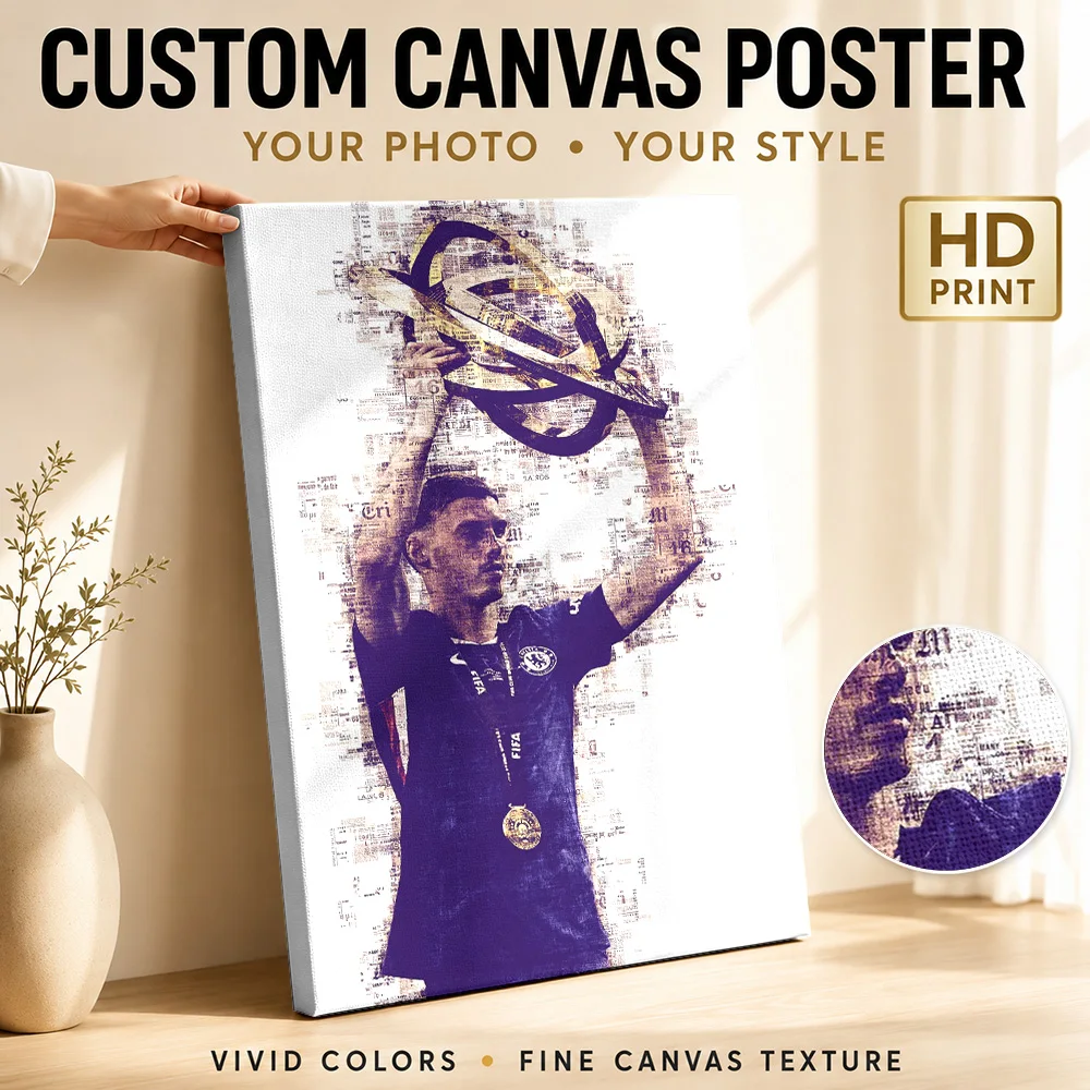 Cole Palmer Trophy Framed Canvas Print Poster Editorial Style Canvas Wall Art With Customized Photo For Man Cave Ideal Fan Gift