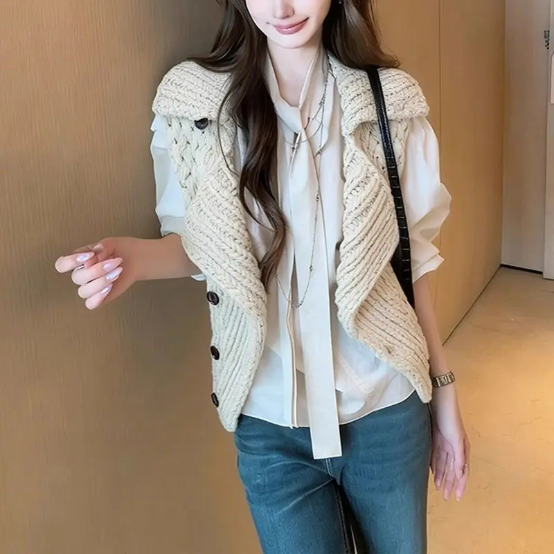Fashion Premium Beautiful Knit Vests Minority Elegant All-match Short Slim Coat Small Fellow High Street Vintage Jackets