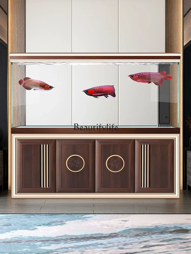 

yj9 Super White Glass Ecological Dragon Fish Tank Living Room Floor Medium and Large Screen Fish Tank Partition Wall Aquarium