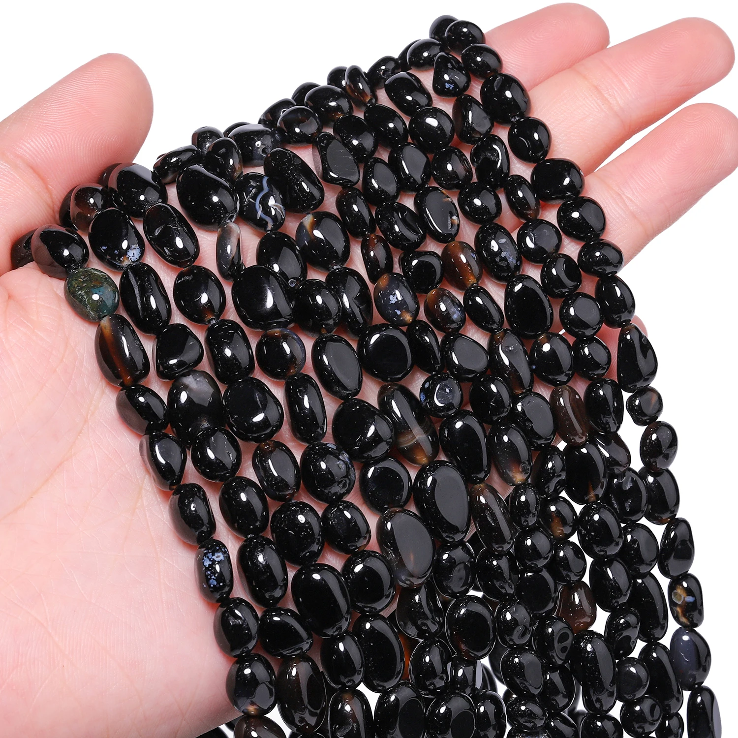 العقيق الأسود الطبيعي حجر الخرز 6-8 مللي متر 8-10 مللي متر غير النظامية فضفاض خزر عازل لصنع المجوهرات سوار ذاتي الصنع إكسسوارات #4