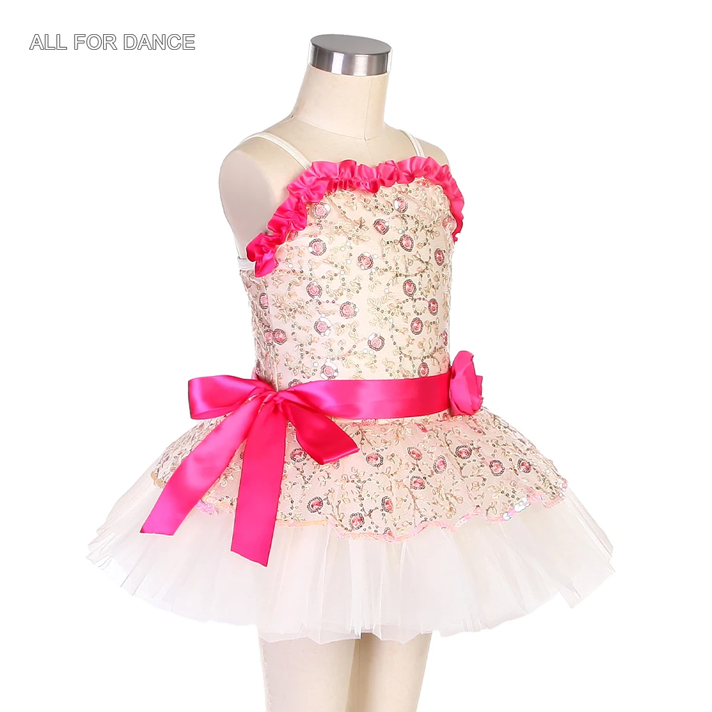 16058 gestickte Blumen Und Pailletten Messh Top Mit Rose Rot Bogen Ballett Tutu Für Kind Bühne Leistung Dance Kleid