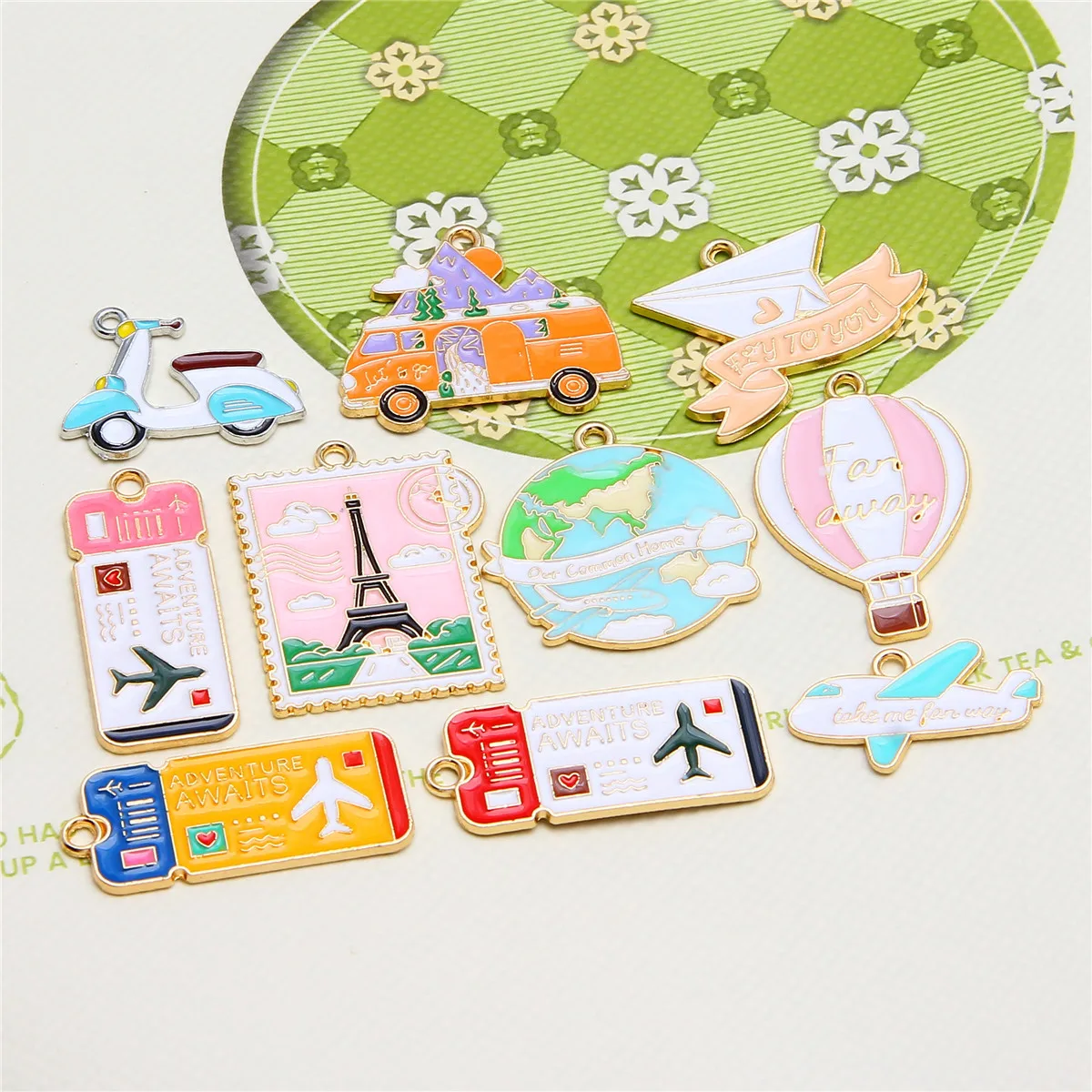 10pcs Car House Earth Plane Travel Style Alloy Oil Drop DIY Jewelry Accessories Forest Cartoon Pendant Bracelet