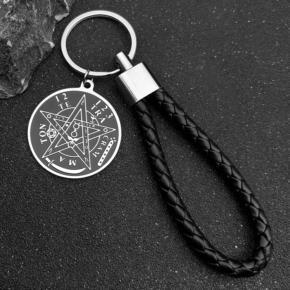 السحر القوطية الظلام الخماسي حامل المفاتيح الفولاذ المقاوم للصدأ الأصلي Tetragrammaton سليمان تميمة كيرينغ المجوهرات