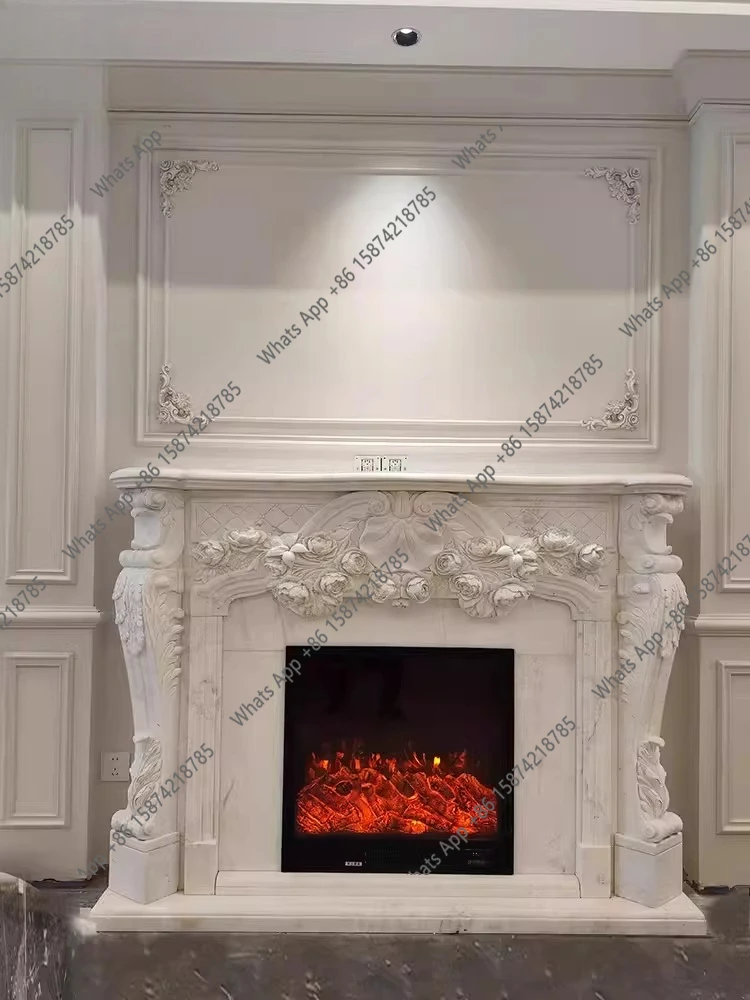 

French marble mantel entrance retro villa living room ornament decoration jazz white stone stone sculpture