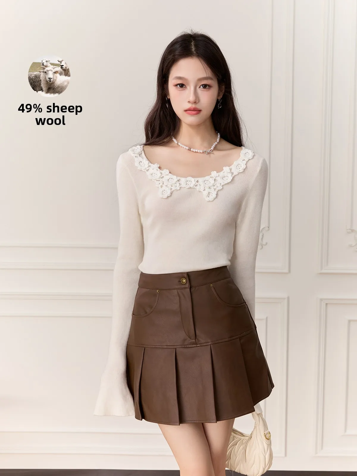 

Тонкий шерстяной свитер для ранней осени с длинными рукавами и круглым вырезом, облегающий, модный дизайн, удобный для повседневной носки, женский вязаный топ