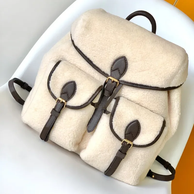 

wholesale price fashion winter soft lamb fur leather backpack top quality handbags shoulder large capacity flap travel