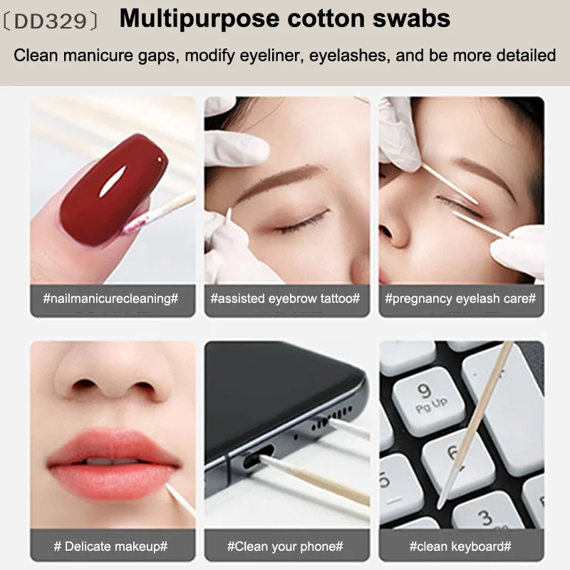 〔DD329〕100 Pcs Micro Wood Swab Eyelash Extension Tools Tatoo Microblading Cleaning Wooden Sticks Cosmetic Cotton Brush Buds Tip