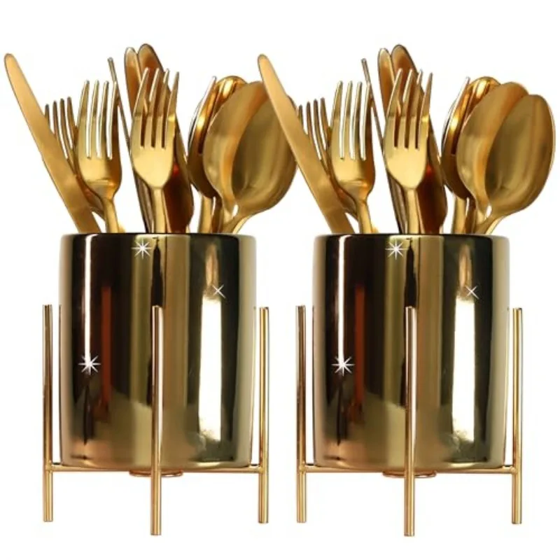 

Ceramic Cutlery Holder with Metal Bracket, Robust Countertop Silverware Caddy, Elegant Organizer for Spoons Forks Knives