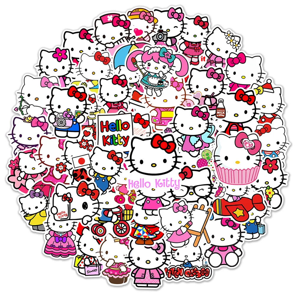 10/30/50pcs Aesthetic Anime Sanrio Hello Kitty Stickers Graffiti DIY Skateboard Laptop Bike Waterproof Cartoon Kids Sticker Toy