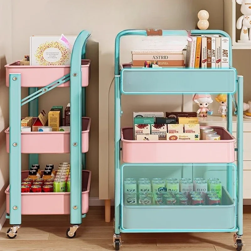 Foldable Multi Tier Rolling Trolley Organizer Cart Kitchen Home Bedroom Books Snacks Portable Storage Cart Wheels Furniture image 3