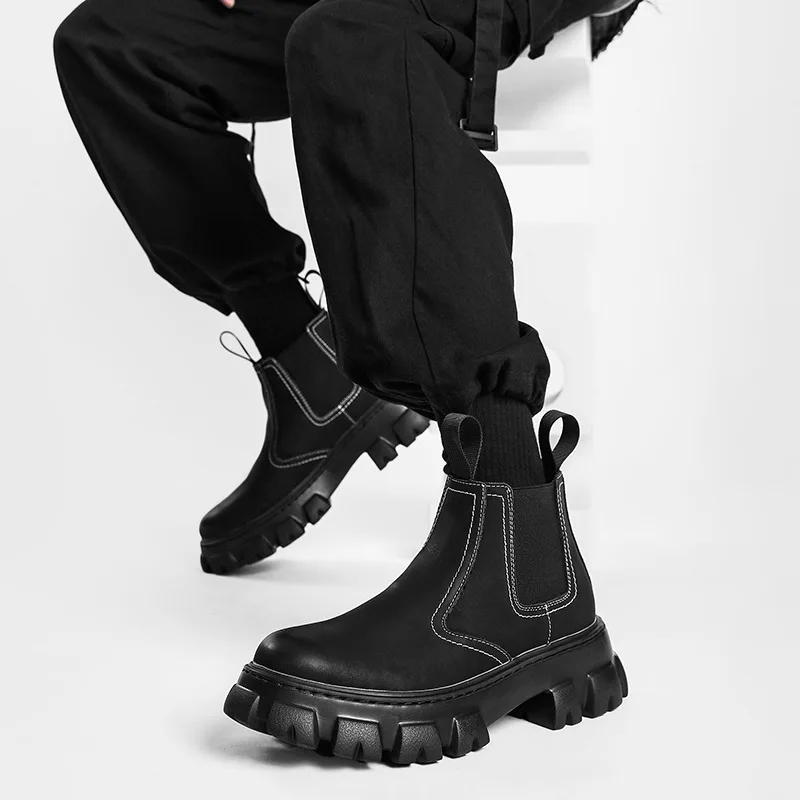 

Обувь для мужчин, модные ботинки на платформе, осенне-зимние бархатные повседневные короткие ботинки, мужские мотоциклетные ботильоны на массивном каблуке, Botas Hombre