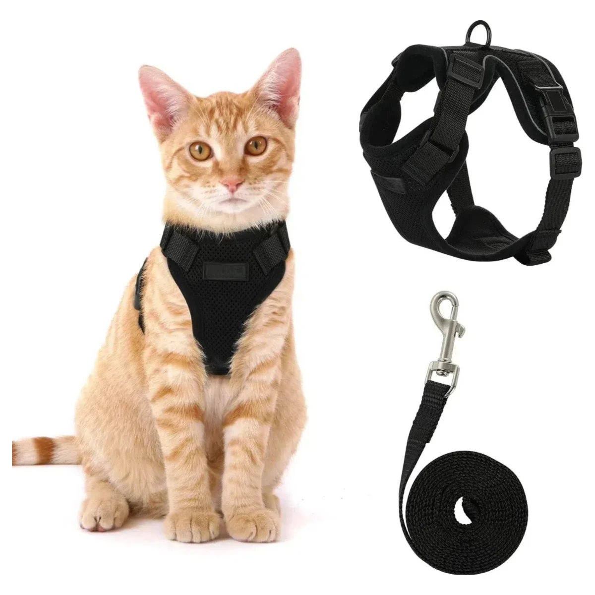 Cat Harness Lead Leash Set Walking Training Escape Proof Adjustable Reflective Pet Vest Harness Kitten Collar Pet Supplies