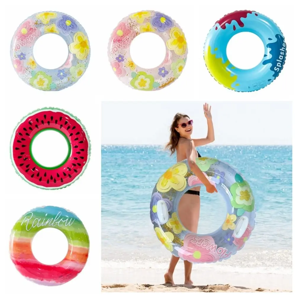 Glitter Sequin Swimming Ring Transparent Heart Pool Float Swimming Ring 90# Swim Ring Inflatable Swimming Circle