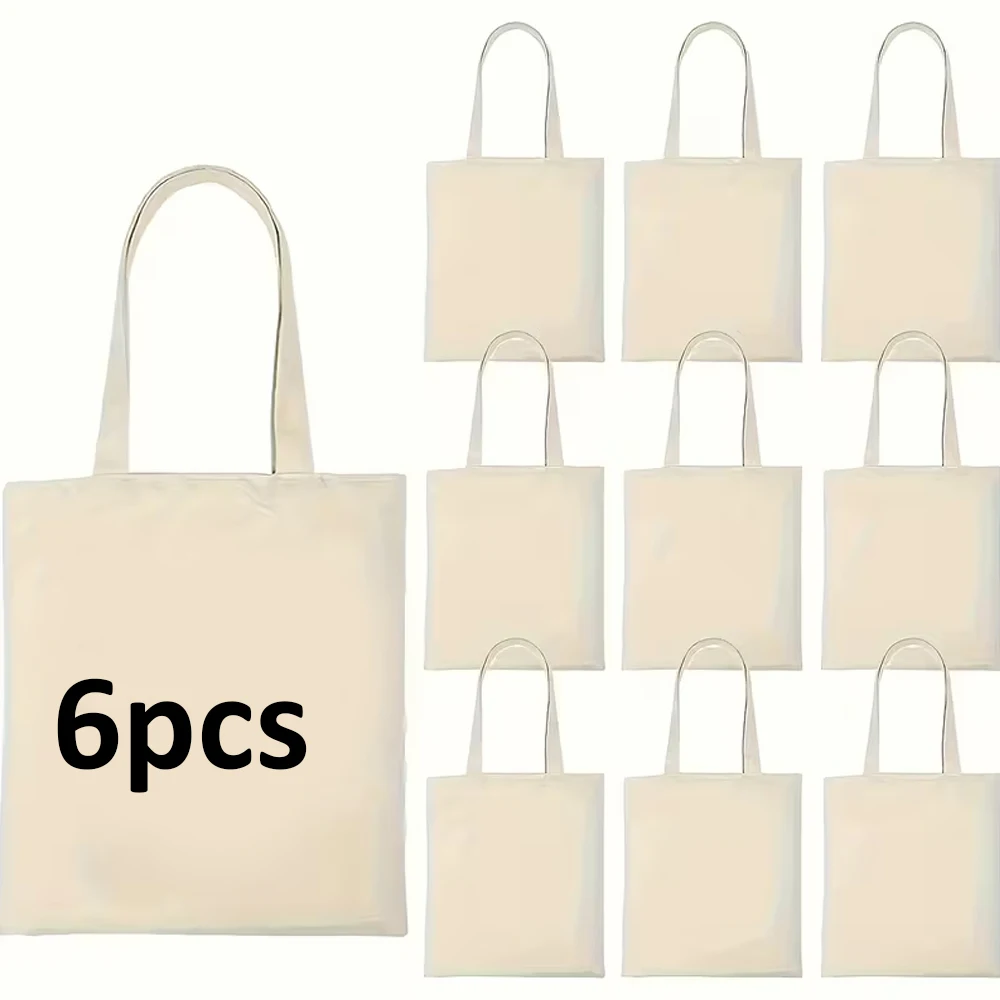 6 Blank Canvas Tote Bags - Suitable for Painting, Sewing, Natural White and Light Beige Colors |   A Must-Have for Picnics, Everyday Use, Gift Packaging, and Art Projects, and a Multi-Functional Tote Bag Designed for Sturdy Construction.