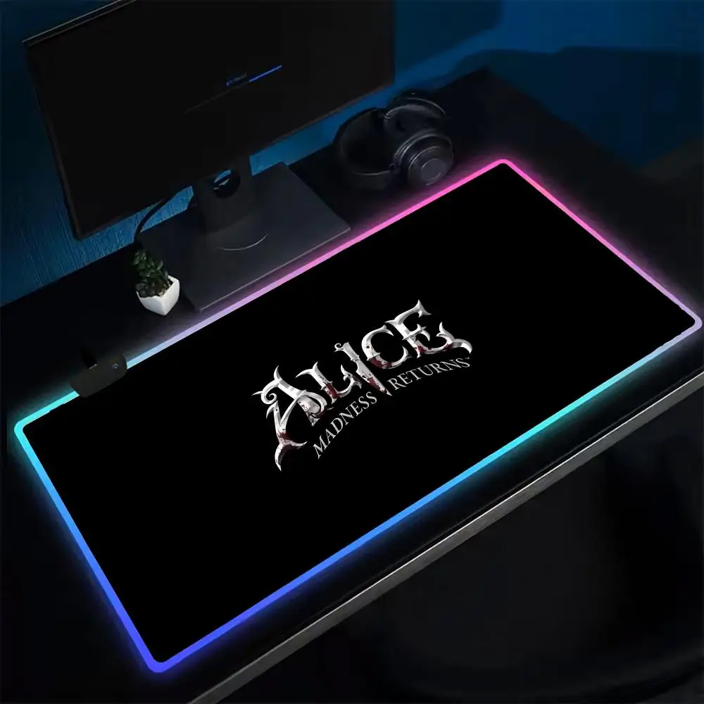 Classic Alice Madness Returns Mouse Pad Anime Gaming Mouse Pad LED Table Pads Backlit Rubber Desktop XXL Mousepad RGB Desk Mats