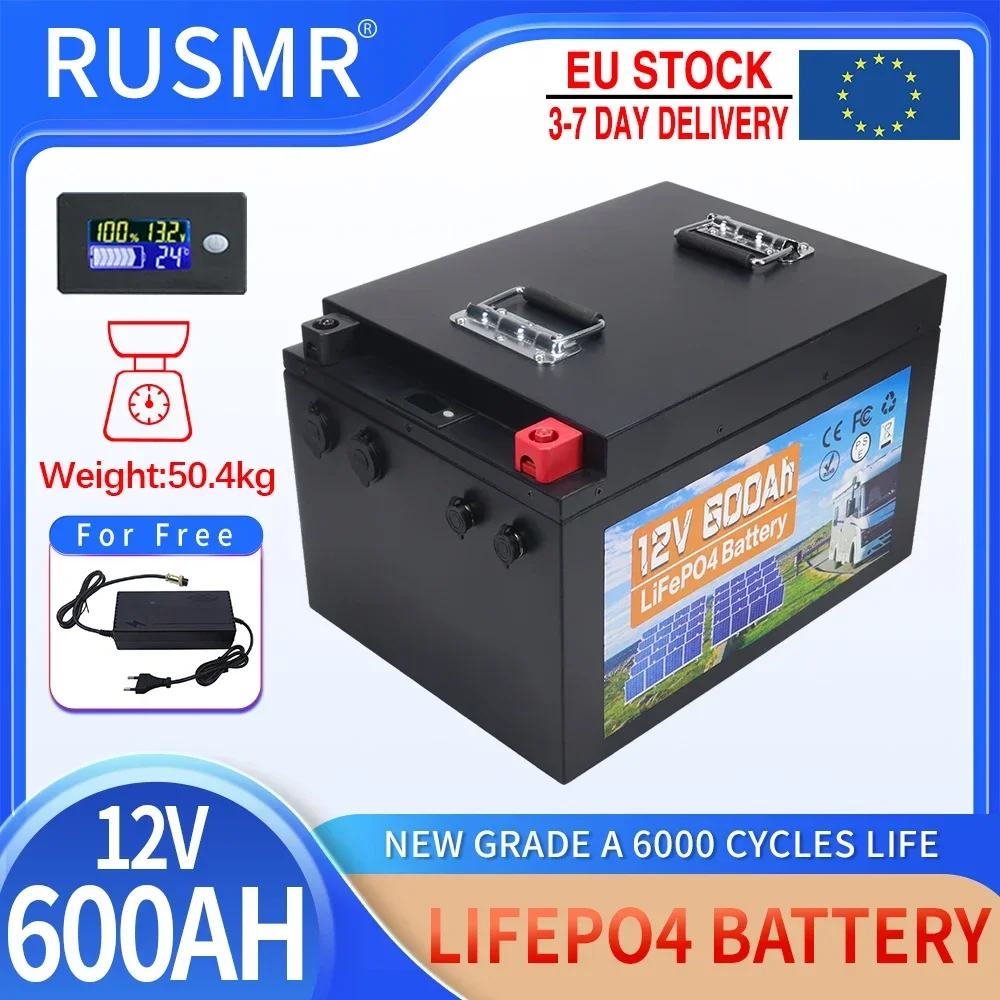 12V 100Ah 200Ah 300AH 500AH 600AH LiFePO4 Battery Built-in BMS Lithium Iron Phosphate Cells Pack For RV Campers Golf Cart Solar