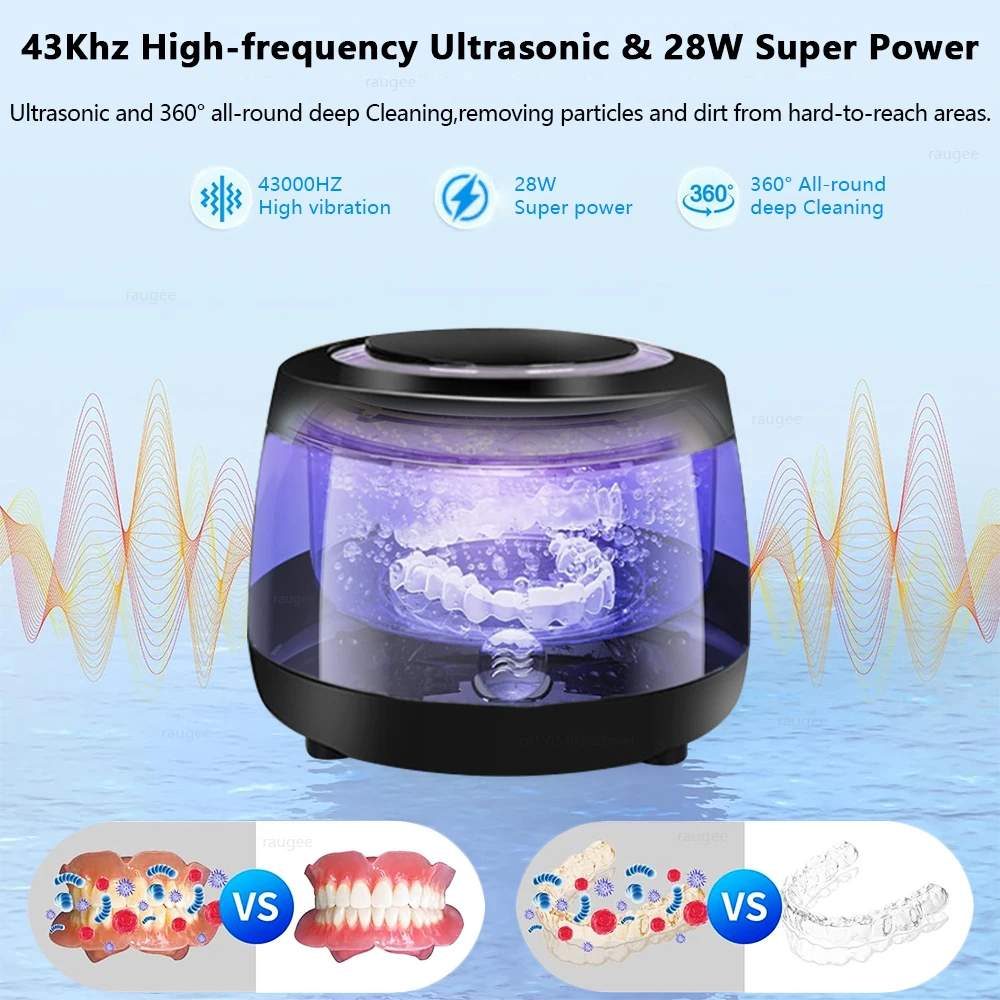 Ultrasonic Retainer Cleaner Ultrasonic Cleaner for Dentures UV Sterilization Ultrasound Jewelry Washing Machine Cleaning Bath