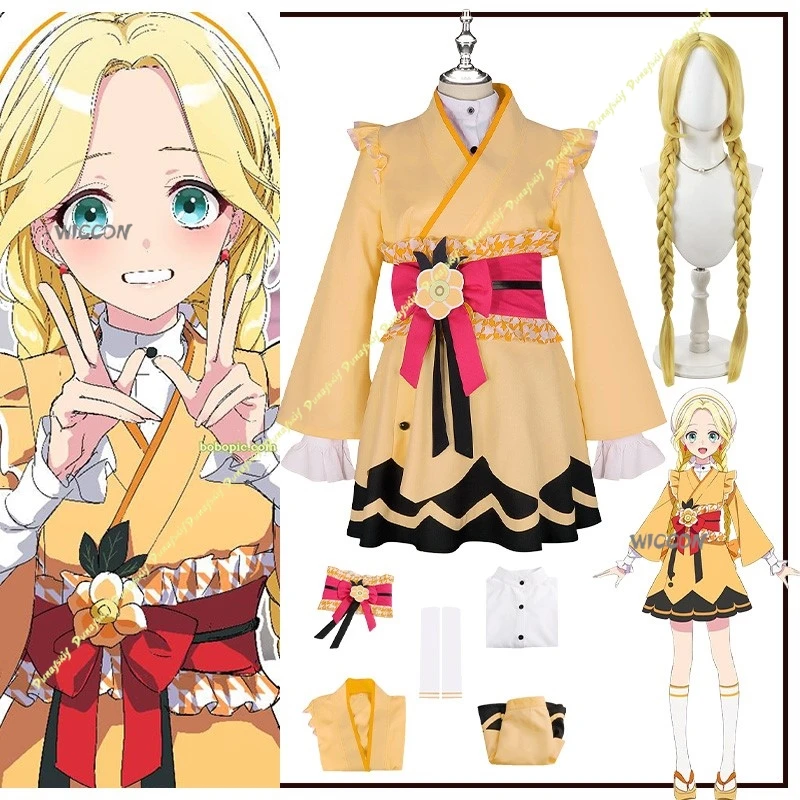 

Maebashi Witches Mitsumata Choko Cosplay Costume Girls Wig Woman Suit Party Stage Clothe kimono Yellow Skirt Christmas Halloween