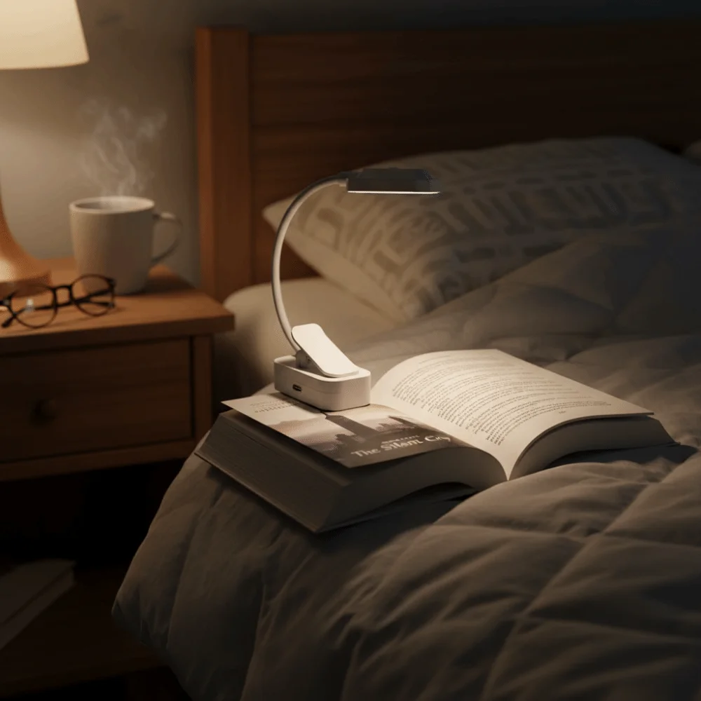 3 Modes LED Clip On Book Light Stepless Dimmable Flexible Neck Portable Reading Light Three Color Temperatures Long Press Adjust