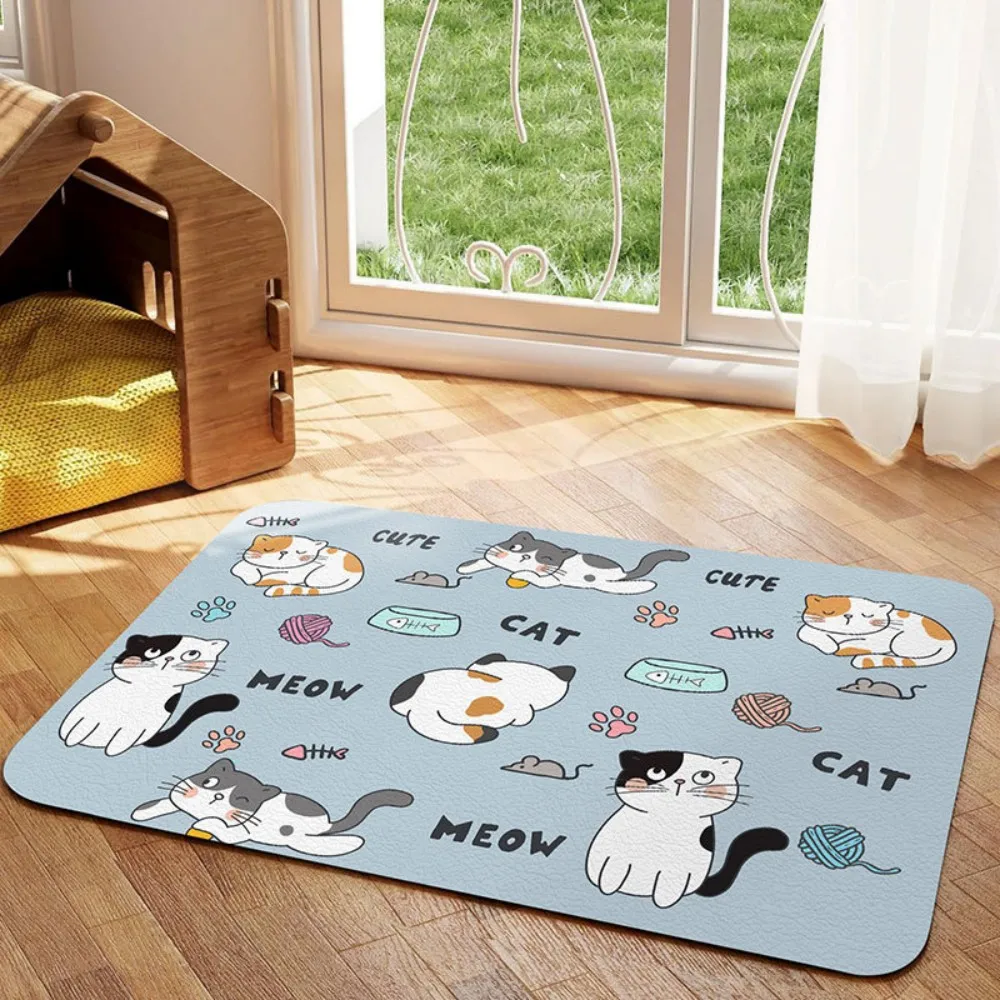 VIKAMA Cartoon Cat Pet Eating Mat, Cat & Dog Bowl Pad, Beds For Home Decor, Non-Slip, Strong Absorbency, Durable & Easy To Clean