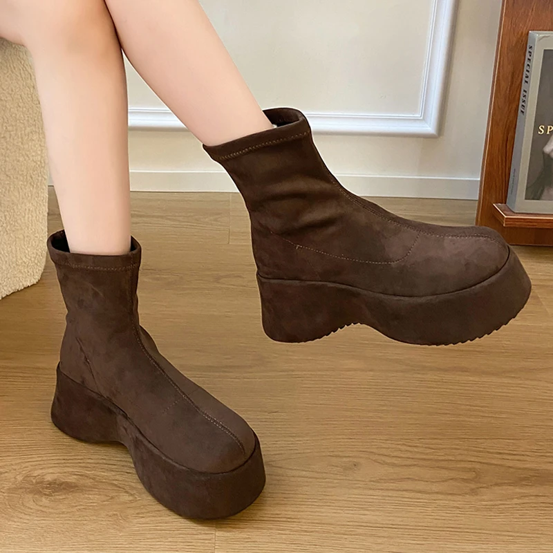 

High Heels Women Ankle Boots Fashion Platform Suede Shoes Sport Winter Short Boots 2025 Designer Dress Botas Mujer De Zapatos