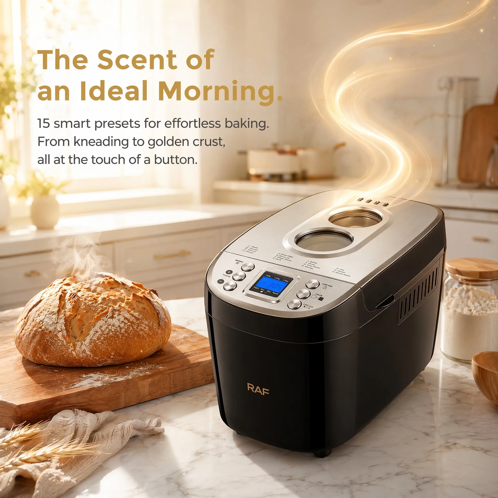 1.5kg Multifunctional Automatic Bread Machine Dough Knead Ferment Bake 3 In 1 Household Baking Maker