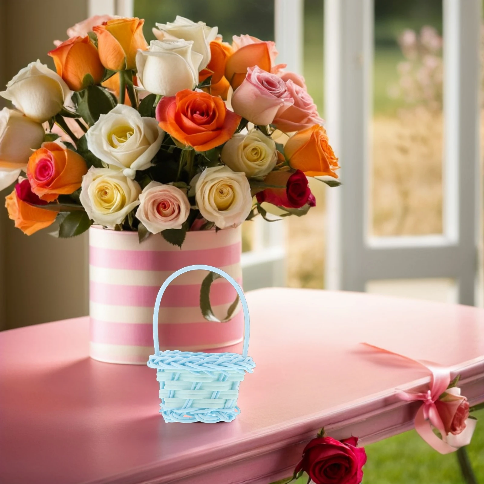 

10 Pcs Hand-woven Flower Basket Wedding Bouquet Fruit Ornaments Plastic Artificial Hanging Crocheted Bride Braided