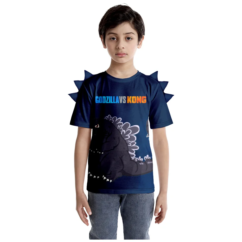 Godzillas VS KingKongs Dinosaur T-shirt Kids New Anime 3D Printing Tees Boys Summer Clothing Children Tops Short Sleeve Gifts