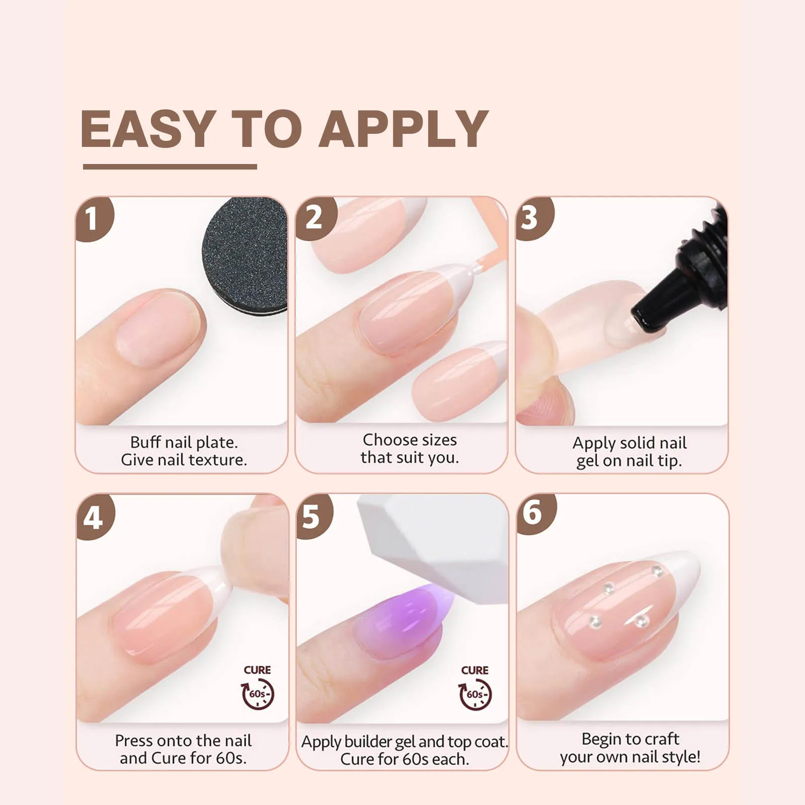 150pcs 6 Colors Fake Nail Multi-size False Nail Press On Acrylic Nails Almond French Wearing Armor Removable Convenient