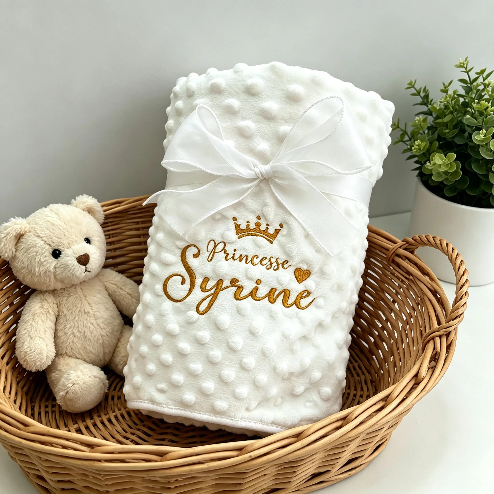 Personalized Baby Blanket Embroidered Name Crown Moon Hearts Pattern Soft Minky Dot Swaddle Crib Newborn Baby Shower Gift