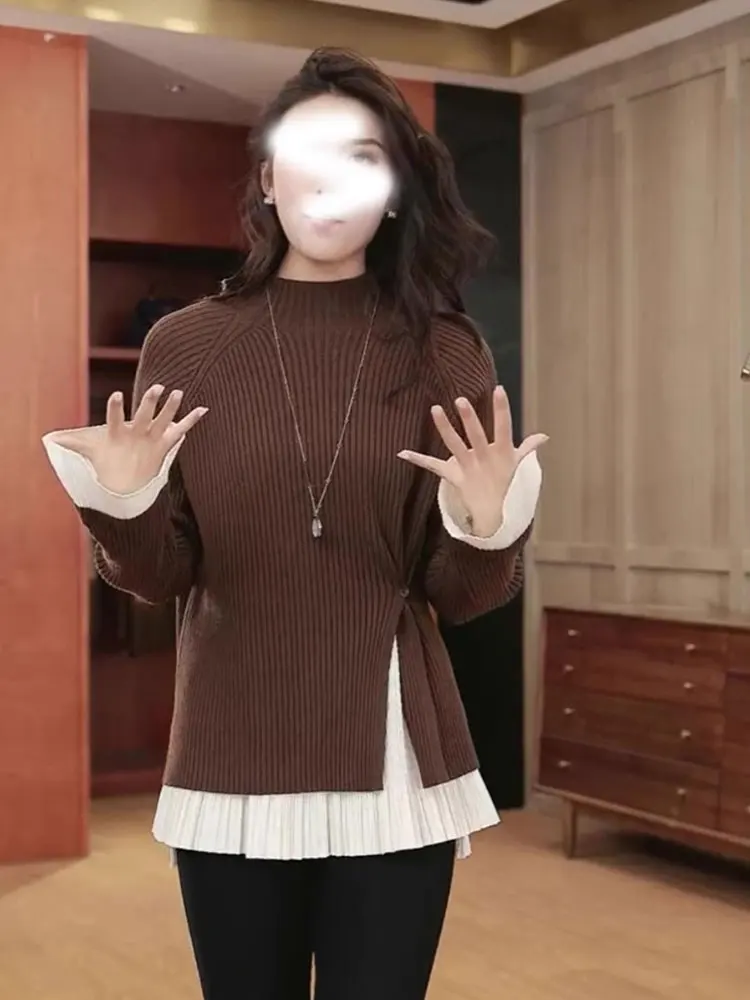 

Laid-ba Faion Color Blo f High Collar Knitted Sweater Versatile Commute Trendy Base irt Korean Sle Loose Fit