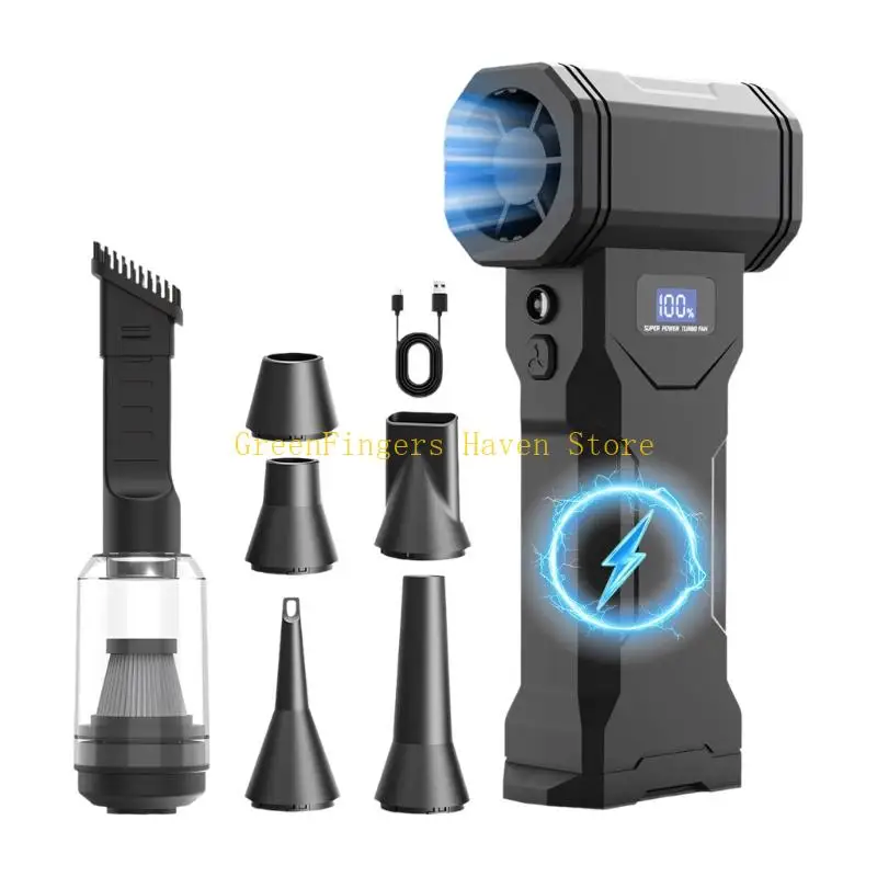 F68D Rechargeable Handheld Dust Blower Cleaner with Digital Display, Front Light and Multi Nozzle Set for Keyboard Car Cleaning