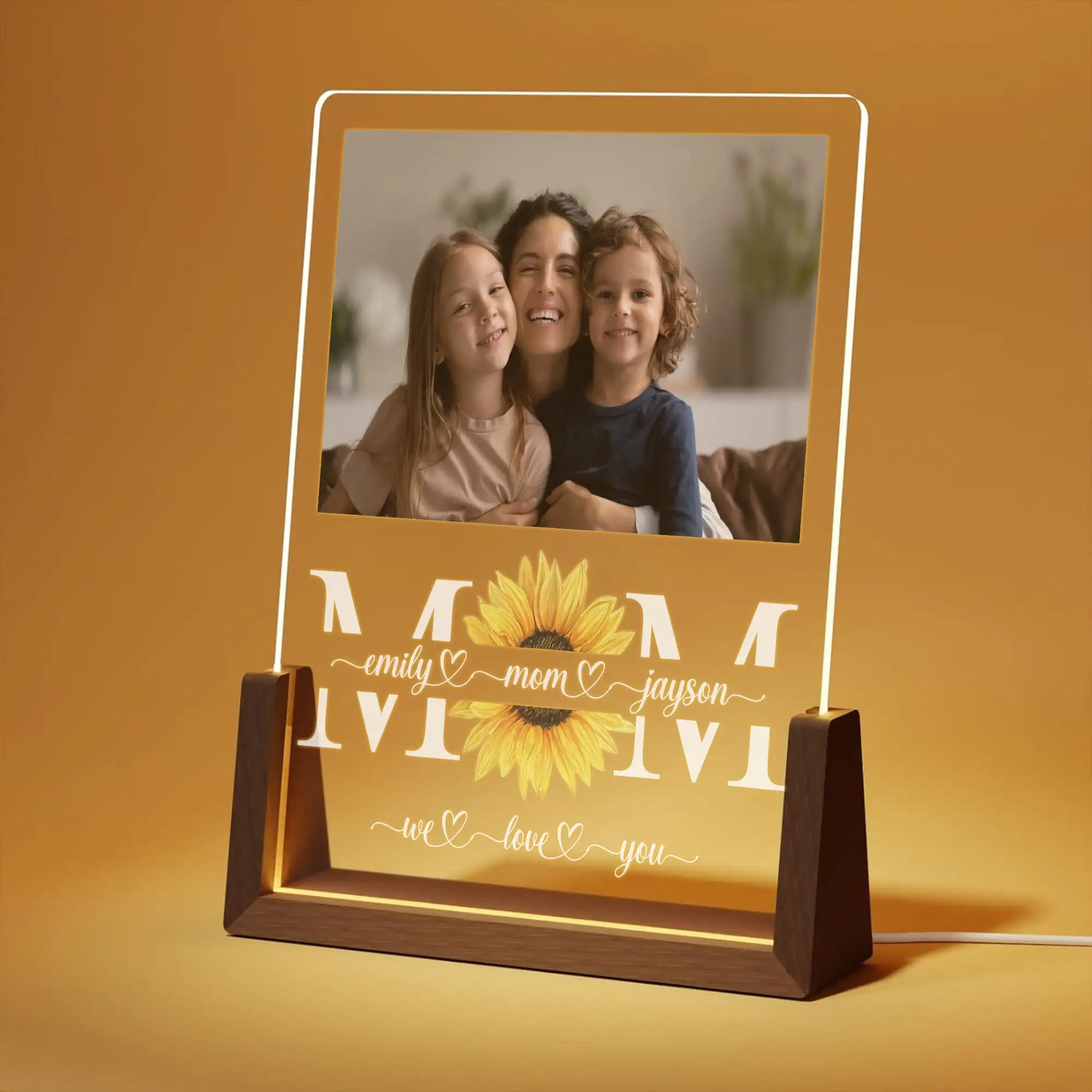 

Personalized MOM Acrylic Photo Lamp Gift for Mom Custom Mothers Day Gift Night Light with Wood Base Keepsake Decor Family Memory