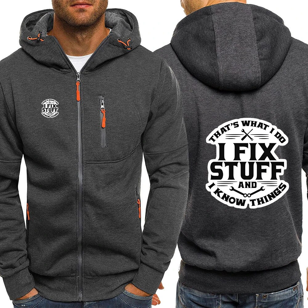 2025 Mechanic I Fix Stuff and I Know Things Spring Autumn New Men's Three-Color Cotton Hoodies Zipper Leisure Harajuku Jacket