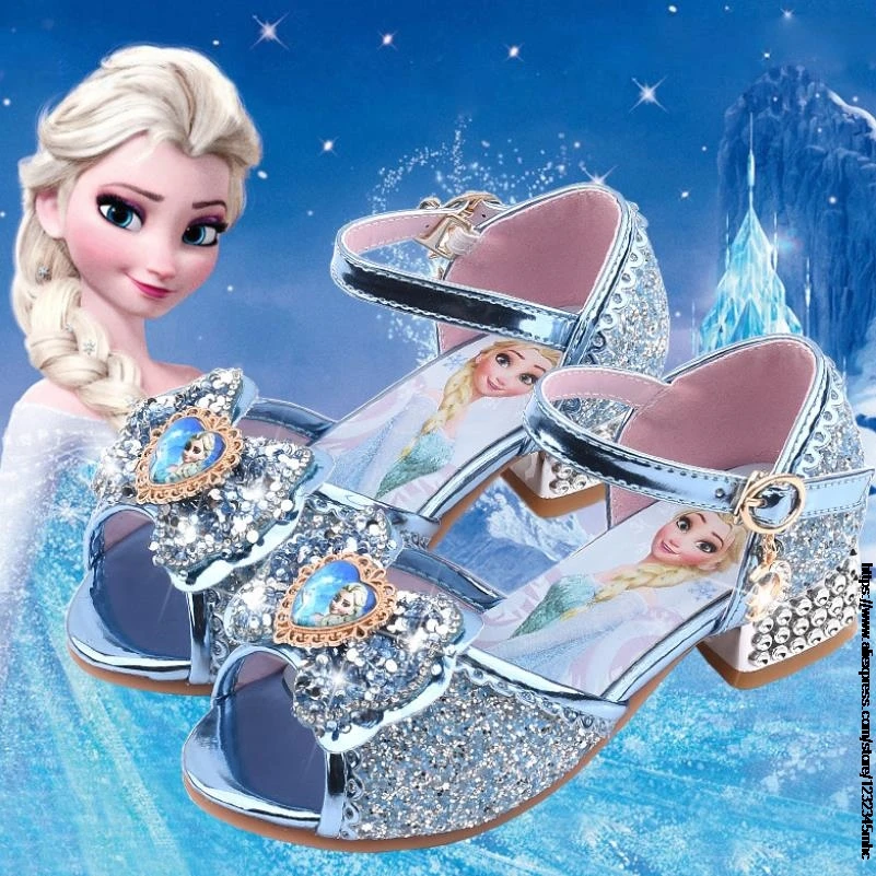 Girls Sandals Summer 2021 New Children\'s Princess Shoes Little Girls High-heeled Bow-knot Crystal Sandals Party Dress Wedding