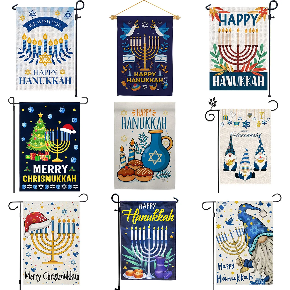 Hanukkah Garden Flag 12x18 Inch Double Sided Menorah Yard Decor Outdoor Winter Holiday Linen Lawn Banner House Decorative