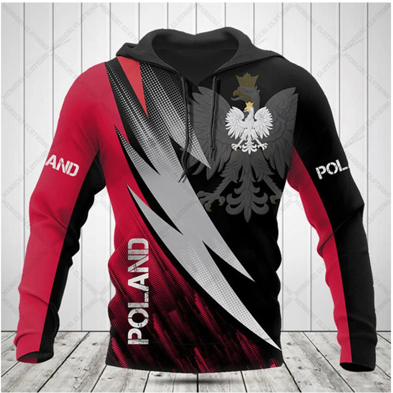 

New Polish Flag National Emblem Eagle Customized Name Fashionable Comfortable Loose Wearing Soft Casual Sports Pullover Hoodie