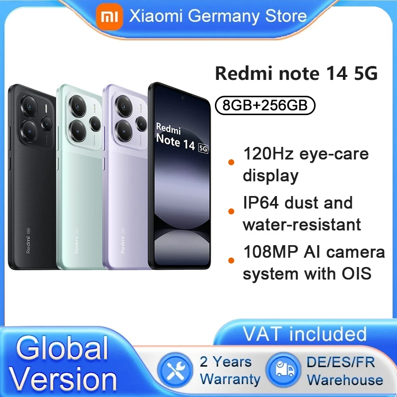 Global Version Xiaomi Redmi Note 14 5G Smartphone NFC MTK Dimensity 7025-Ultra 108MP Camera 5110mAh Battery 45W Turbo Charging