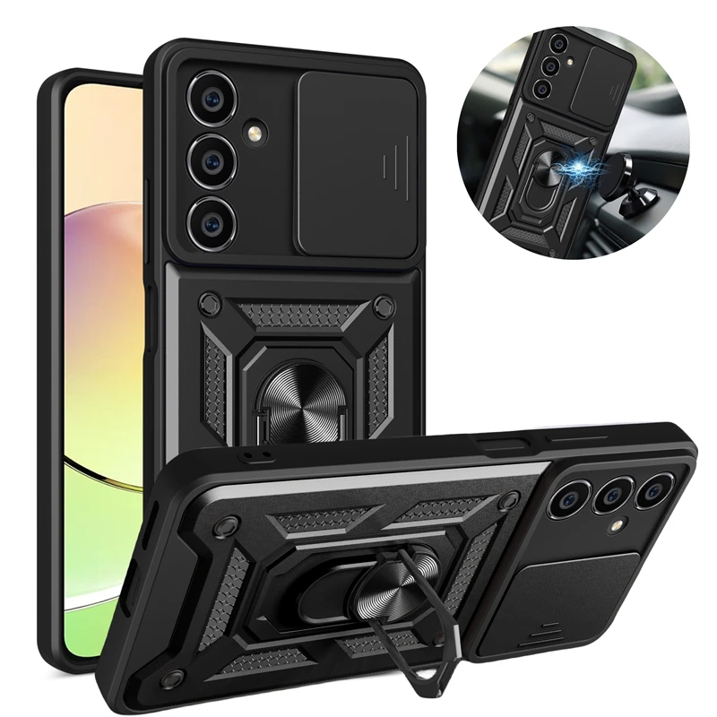 For Samsung Galaxy S23 FE S23FE Case Slide Camera Armor Phone Case For Samsung S23 fe S23 FE Car Magnetic Holder Ring Back Cover