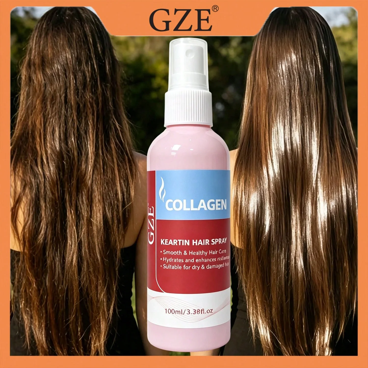 GZE Collagen Keratin Hair Spray, Hydrating Leave-In Hair Care Spray, Smooth Dry & Damaged Hair, Enhance Hair Radiance