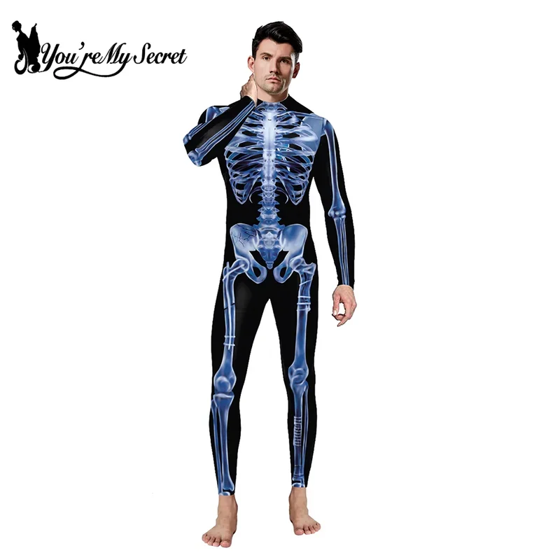 [You're My Secret]Halloween Cosplay Costumes For Adult Skeleton Printed Zentai Jumpsuit Performance Bodysuits Party Fancy Outfit