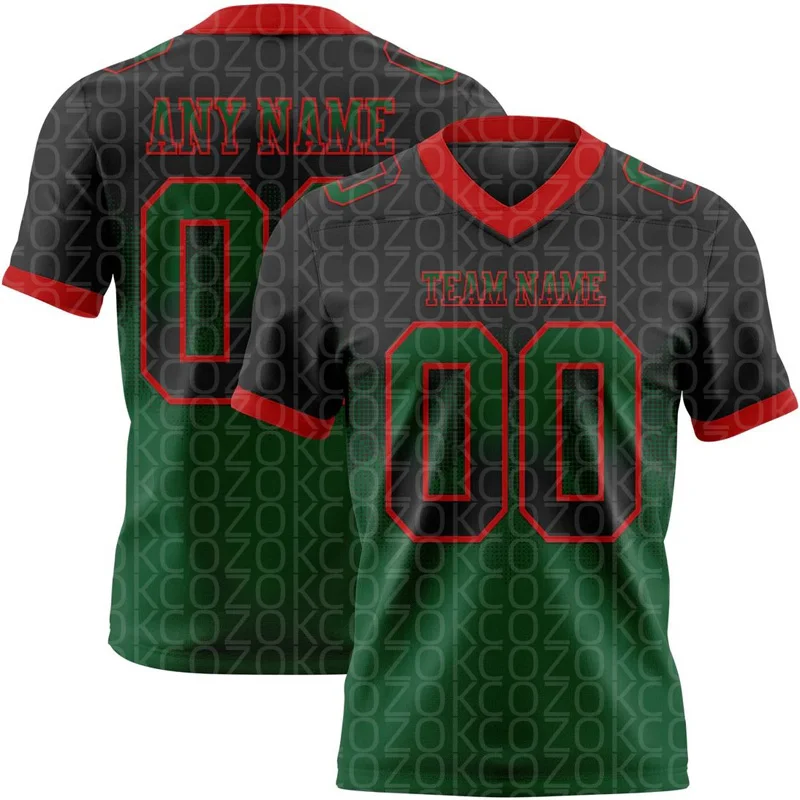 Black Green Customized Color Football Jersey for Men Football Short Sleeves Athletic Tee Shirts