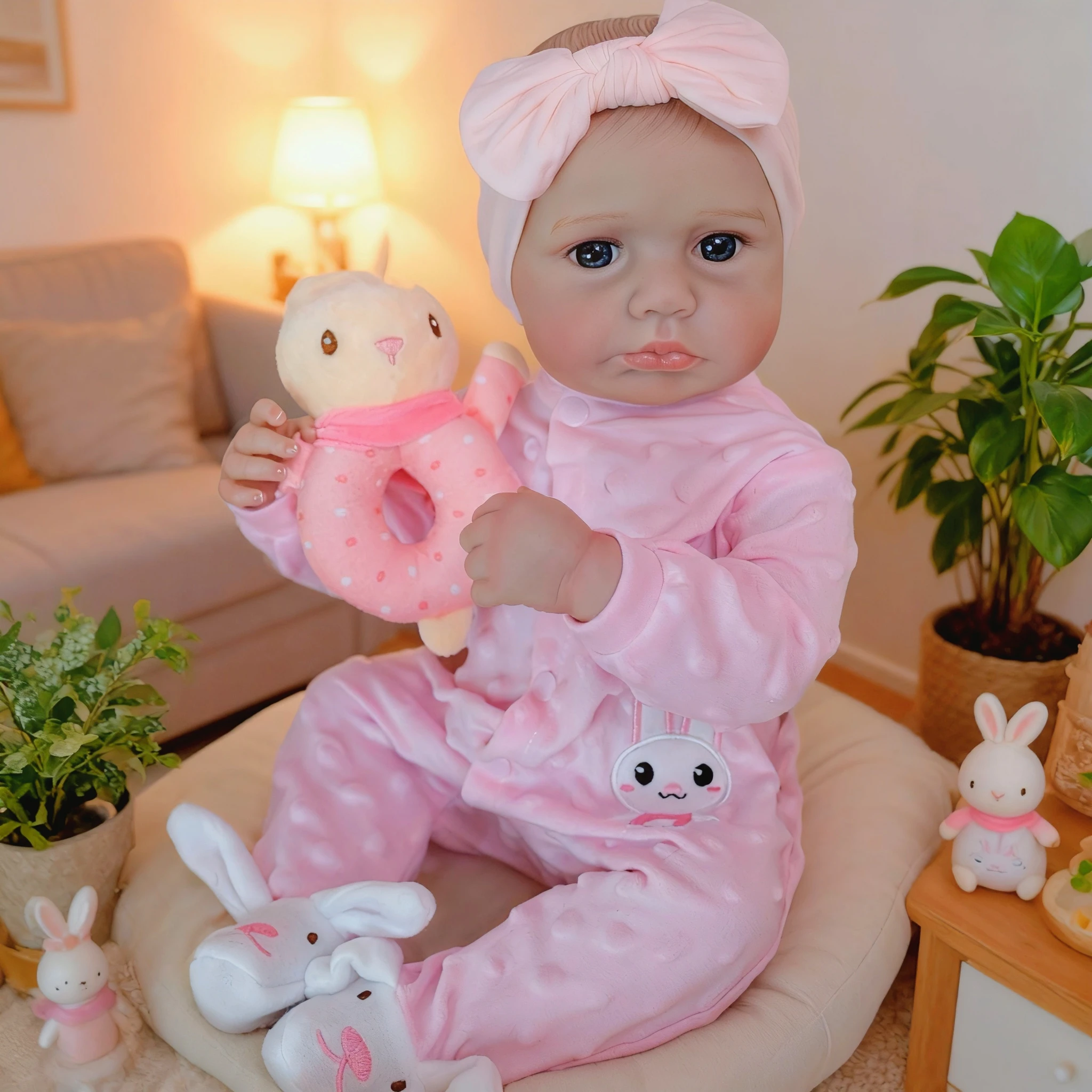 NPK 19 Zoll lebensechte handgemachte LouLou Awake Girl Puppe mit detailliertem Malerei, echte weiche Haptik, niedliche handliche kleine Babyfigur