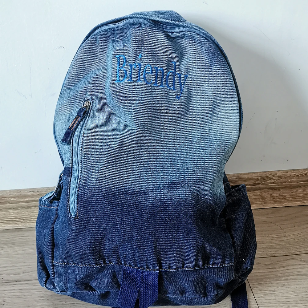 Personalized College Student Simple Denim Canvas Backpack Embroidered Name High School Student Schoolbags Boys Girls Travel Bag