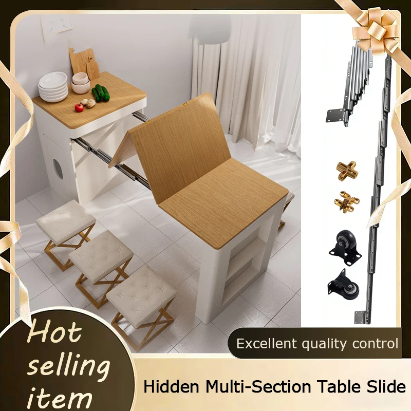 Multifunctional Hideaway Table Rail For Pull Out Foldable Dining Desk Heavy Duty Slide System Space Saving Cabinet Solution